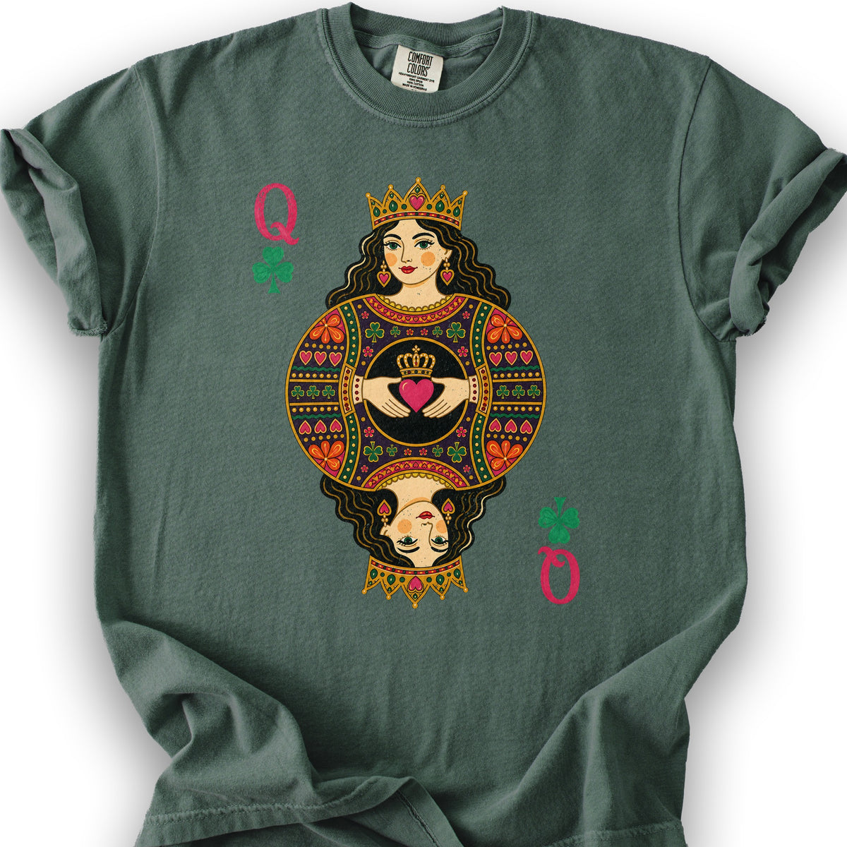 Shamrock Queen Playing Card T-Shirt - Blue Spruce