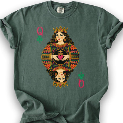 Shamrock Queen Playing Card T-Shirt - Blue Spruce