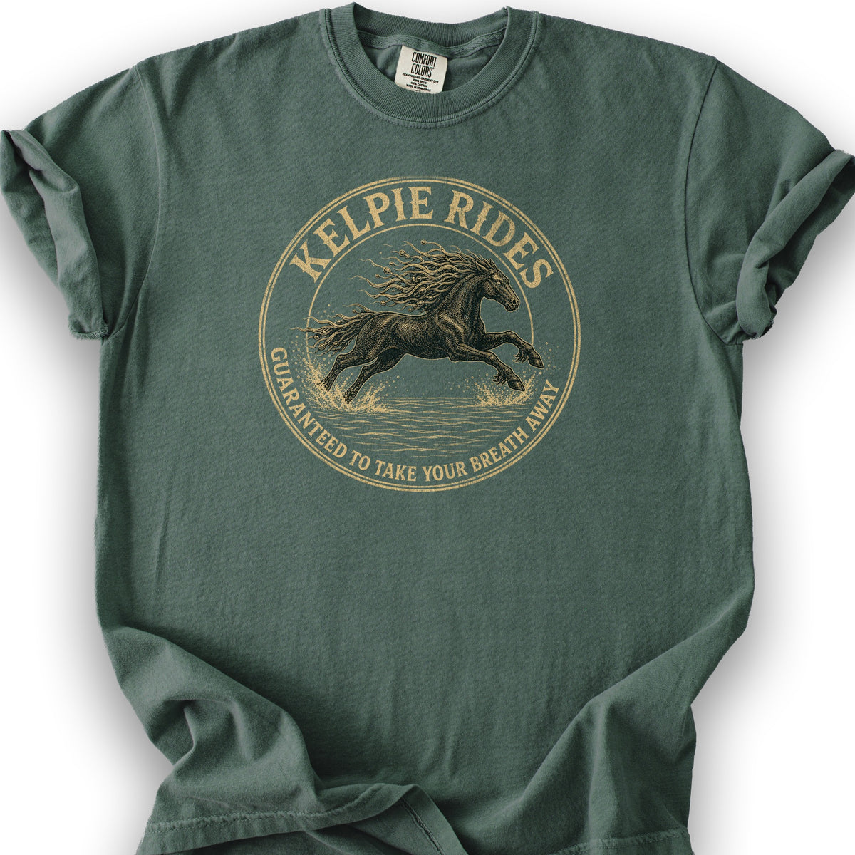 Kelpie Rides Badge T-Shirt - Blue Spruce
