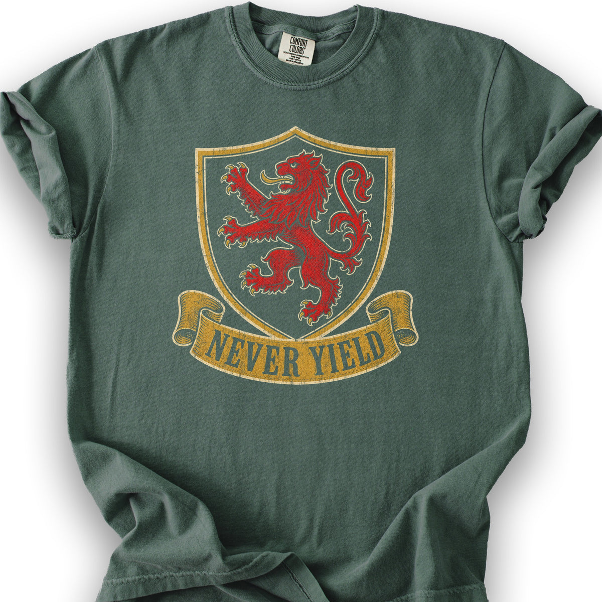 Never Yield Lion T-Shirt - Blue Spruce