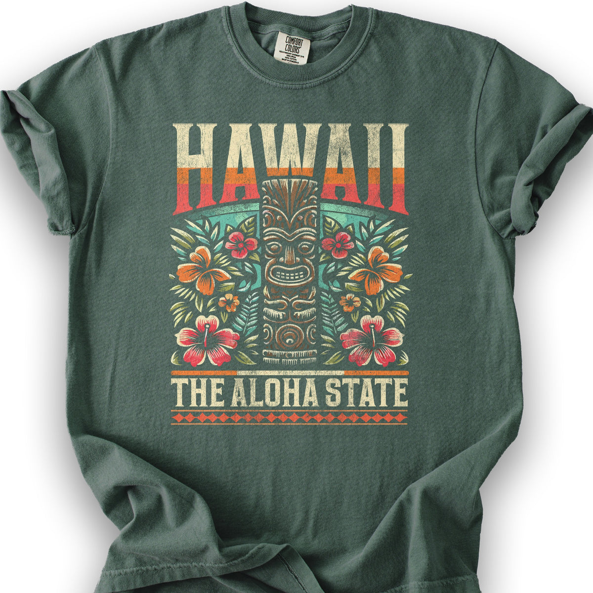 Hawaii The Aloha State "Tiki" T-Shirt - Blue Spruce