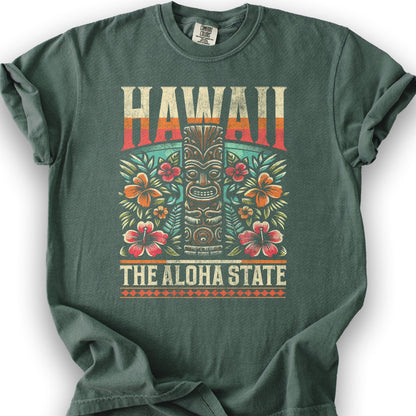 Hawaii The Aloha State "Tiki" T-Shirt - Blue Spruce