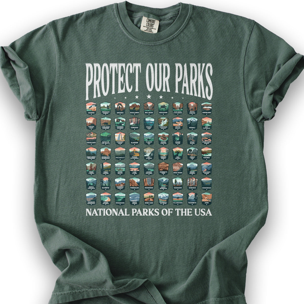 Protect Our Parks Badges T-Shirt - Blue Spruce