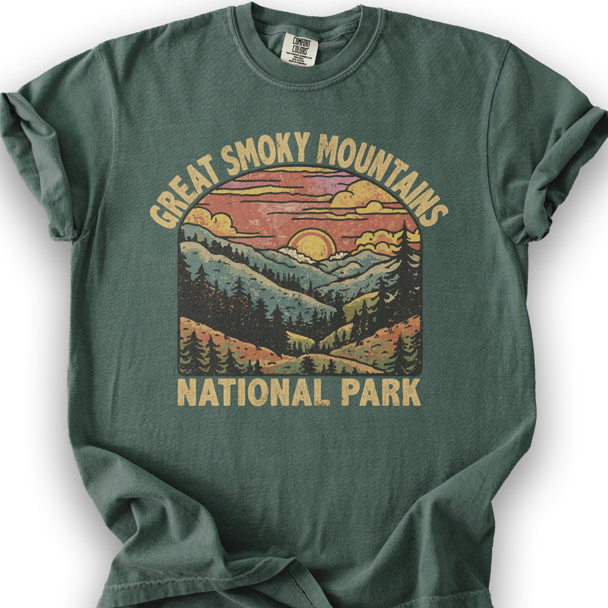 Great Smoky Mountains National Park Sunset T-Shirt - Blue Spruce