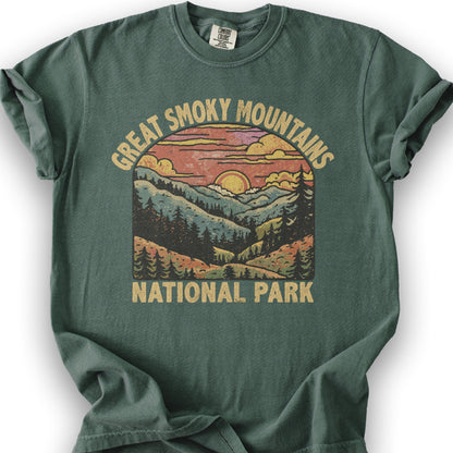 Great Smoky Mountains National Park Sunset T-Shirt - Blue Spruce