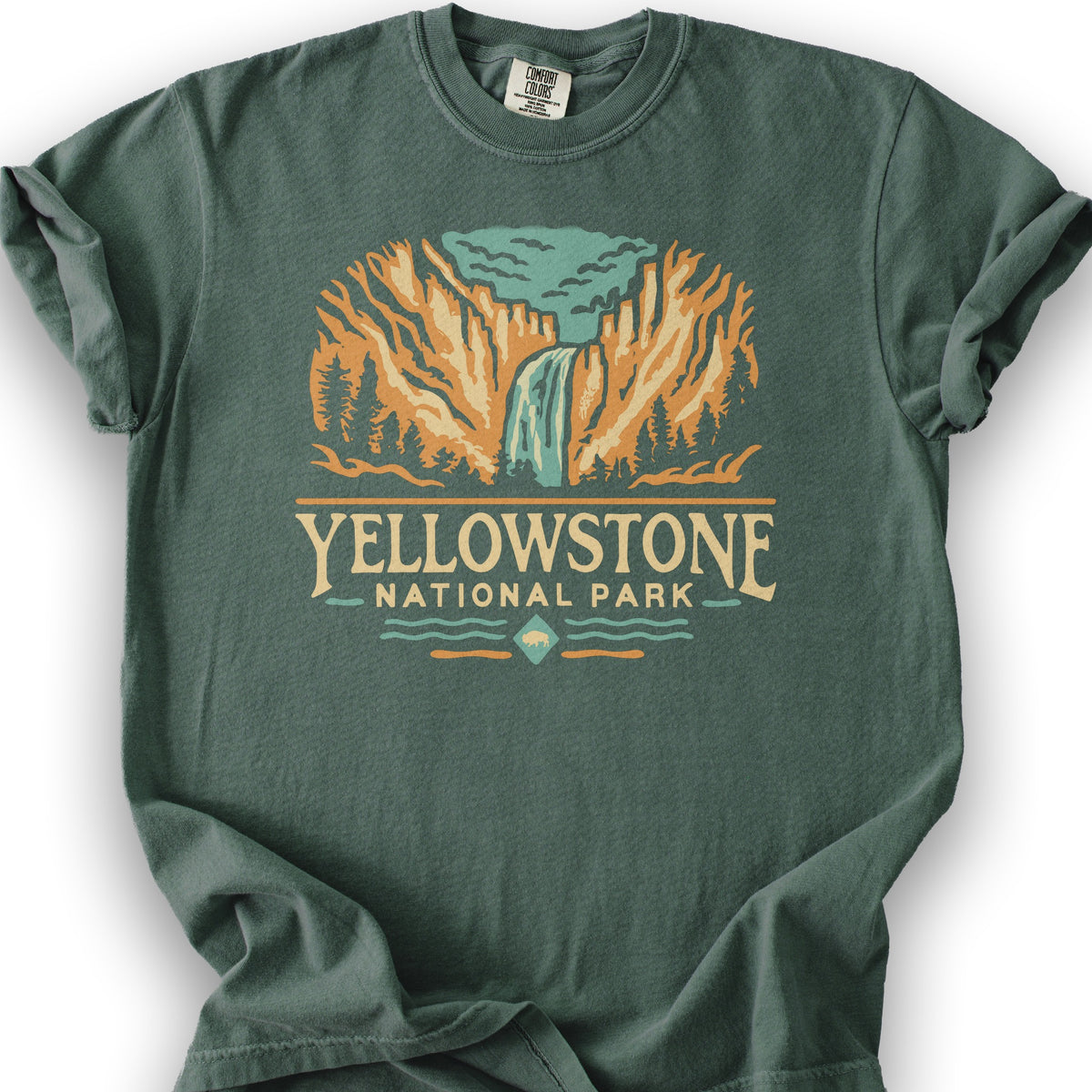 Yellowstone National Park "Yellowstone Falls" T-Shirt - Blue Spruce