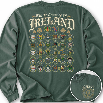 Ireland County Crests Front/Back Print Long Sleeve Shirt - Blue Spruce