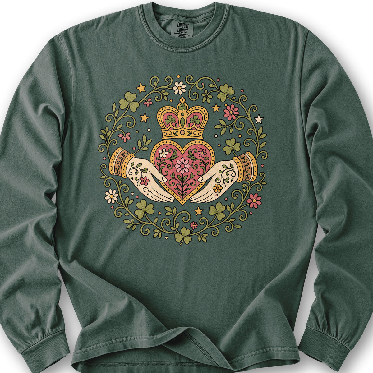 Claddagh Florals Long Sleeve Shirt - Blue Spruce