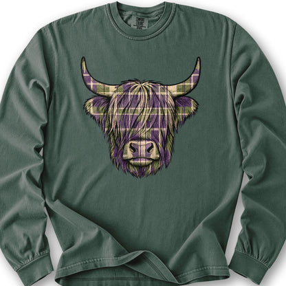 Scottish Highland Plaid Coo Long Sleeve Shirt - Blue Spruce
