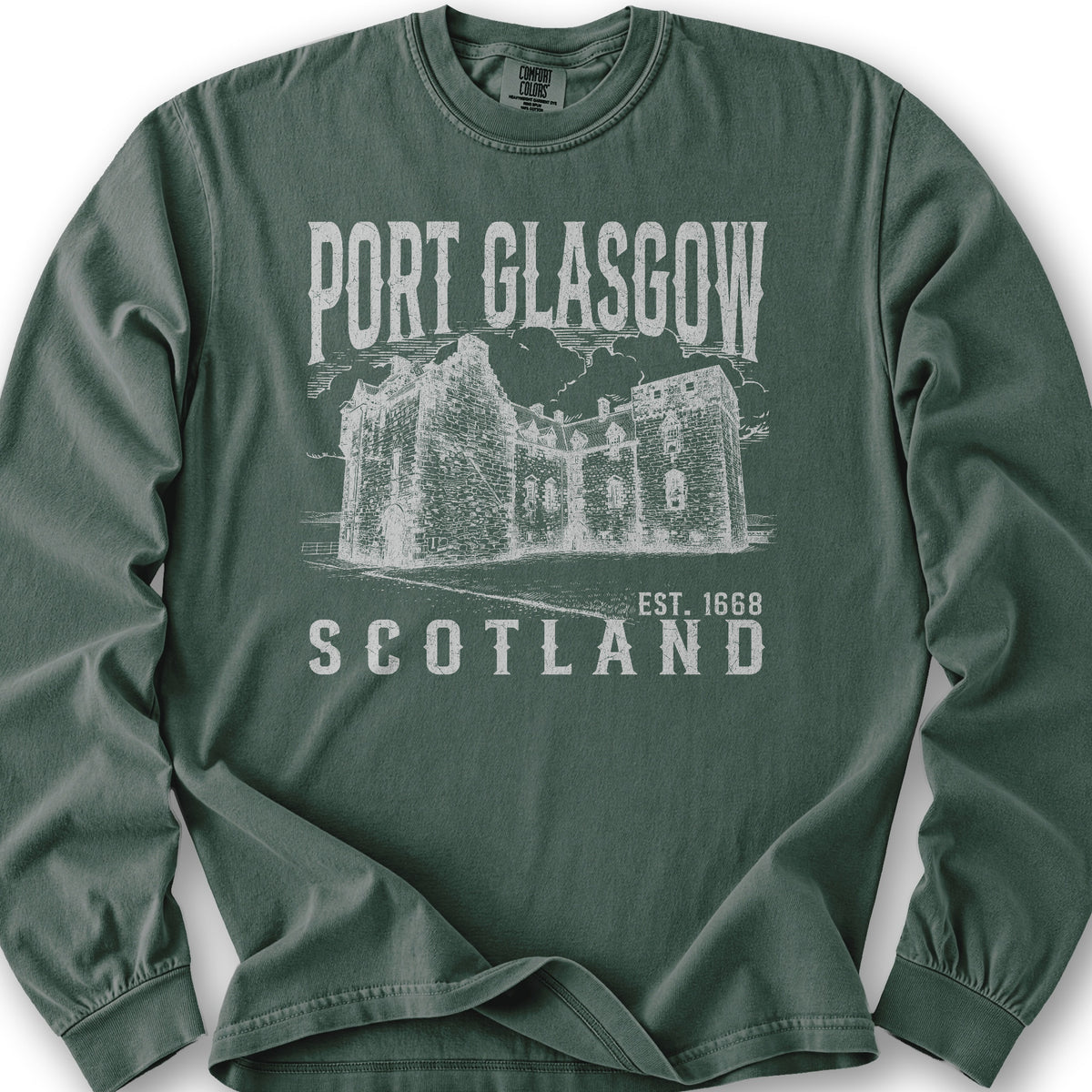 Port Glasgow Scotland Sketch Long Sleeve Shirt - Blue Spruce