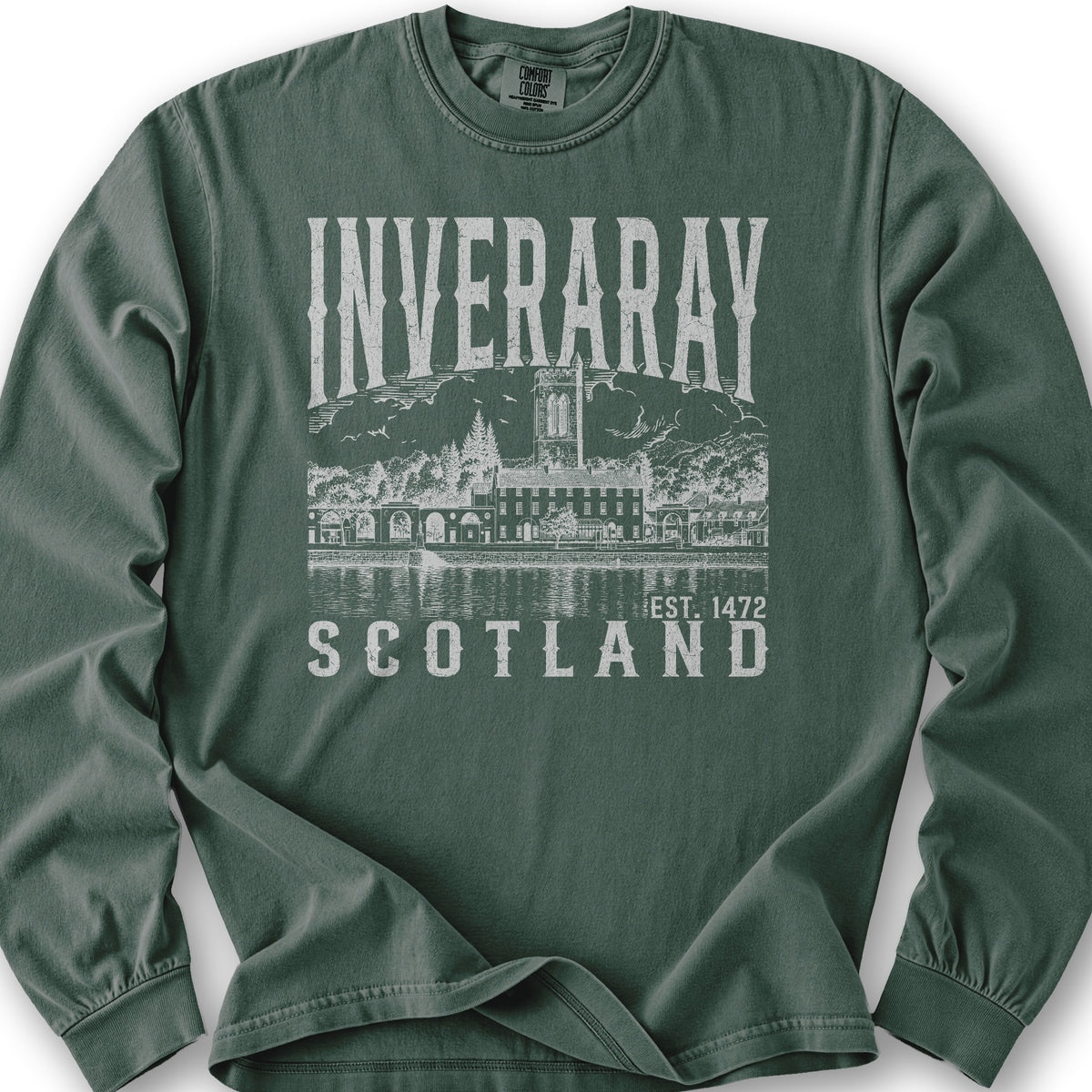Inveraray Scotland Sketch Long Sleeve Shirt - Blue Spruce