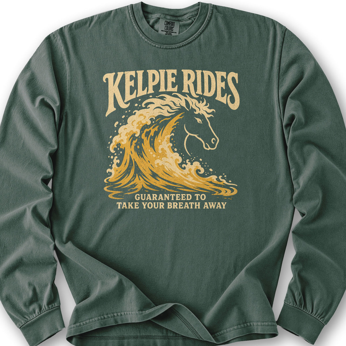 Kelpie Rides Retro Long Sleeve Shirt - Blue Spruce