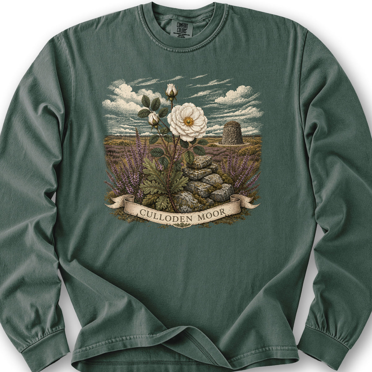 Culloden White Rose Long Sleeve Shirt - Blue Spruce