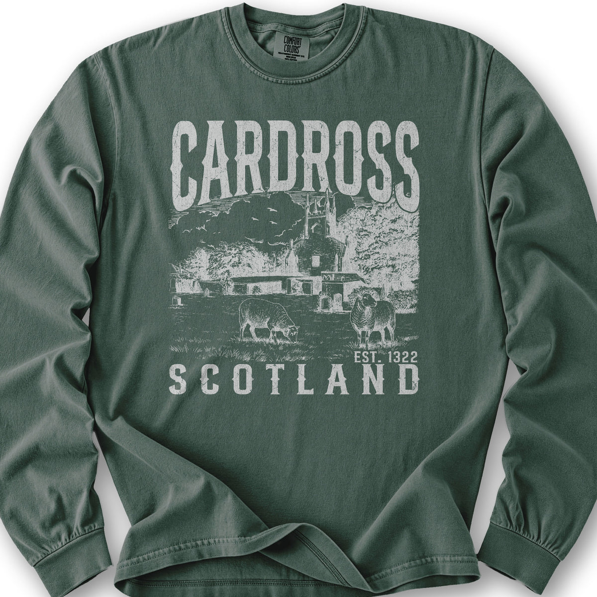 Cardross Scotland Sketch Long Sleeve Shirt - Blue Spruce