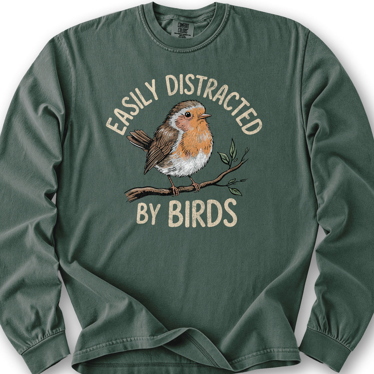 Easily Distracted By Birds Robin Textured Long Sleeve Shirt - Blue Spruce