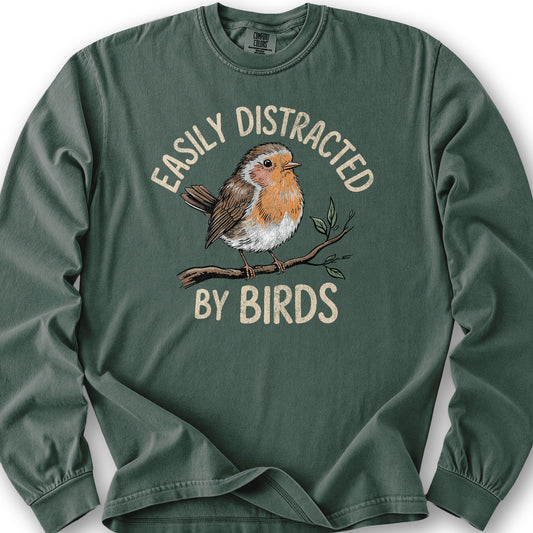 Easily Distracted By Birds Robin Textured Long Sleeve Shirt - Blue Spruce