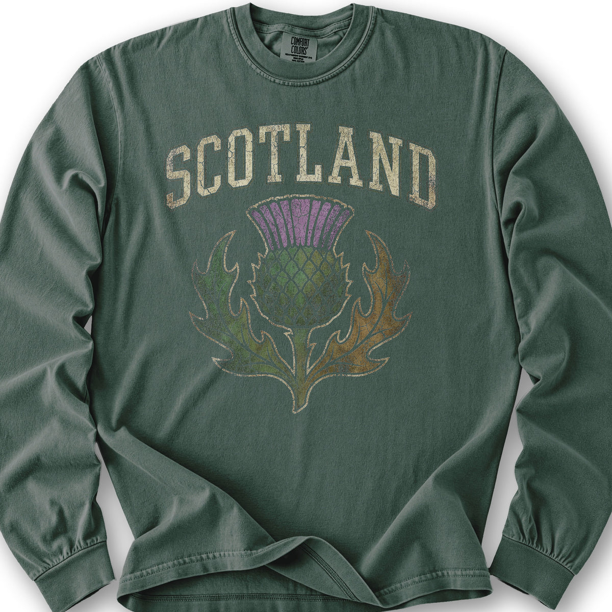 Scotland Distressed Thistle Long Sleeve Shirt - Blue Spruce