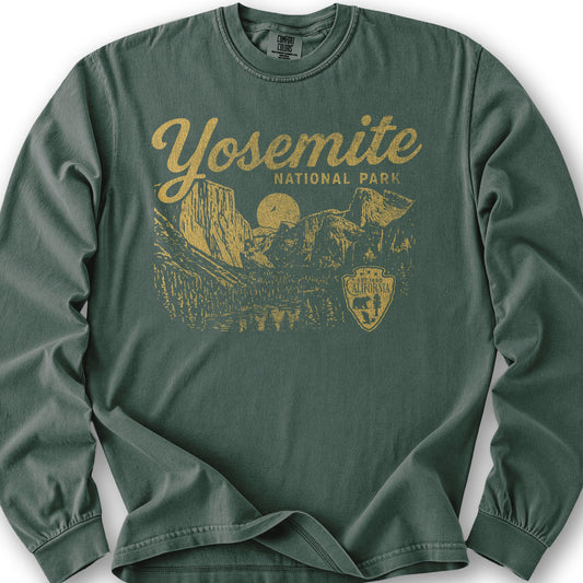 Yosemite National Park "Vintage Sketch" Long Sleeve Shirt - Blue Spruce