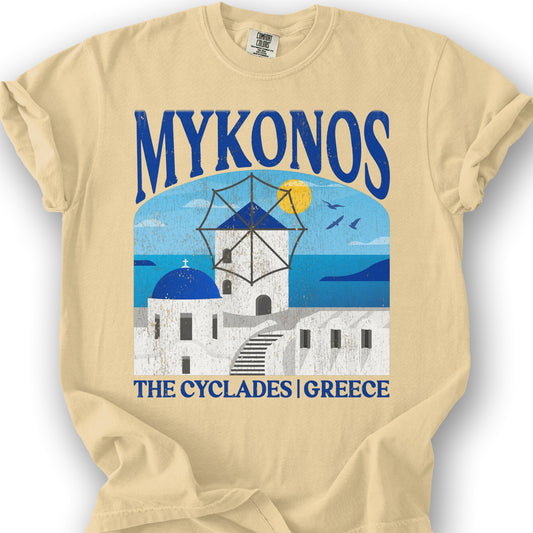 Mykonos Greece "Big and Bold" T-Shirt - Butter