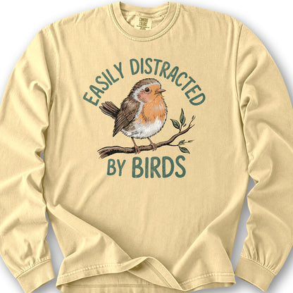 Easily Distracted By Birds Robin Textured Long Sleeve Shirt - Butter
