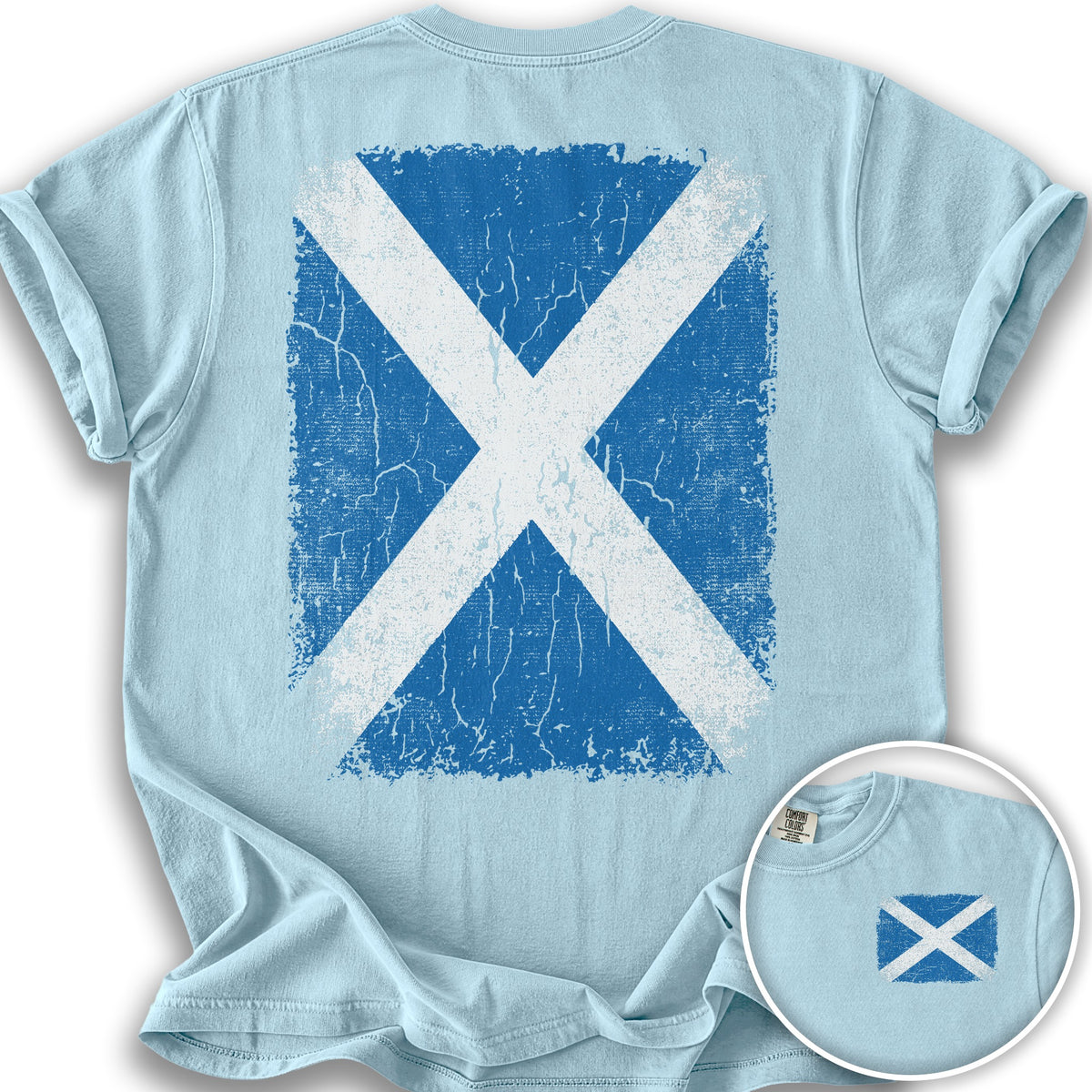 Scotland Distressed Flag Front/Back Print T-Shirt - Chambray