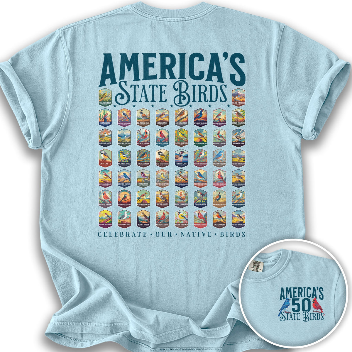 America's State Birds Front/Back Print T-Shirt - Chambray