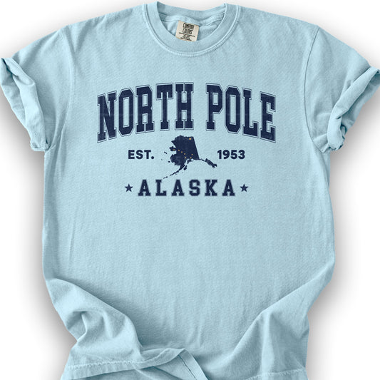 North Pole Alaska Varsity T-shirt - Chambray
