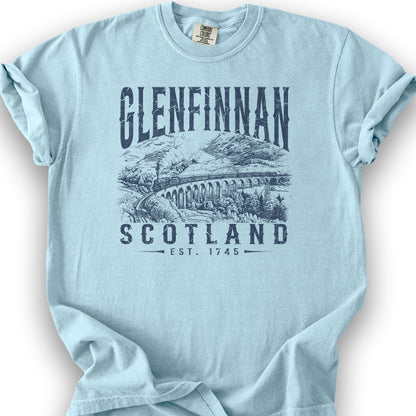 Glenfinnan Scotland Sketch T-Shirt - Chambray