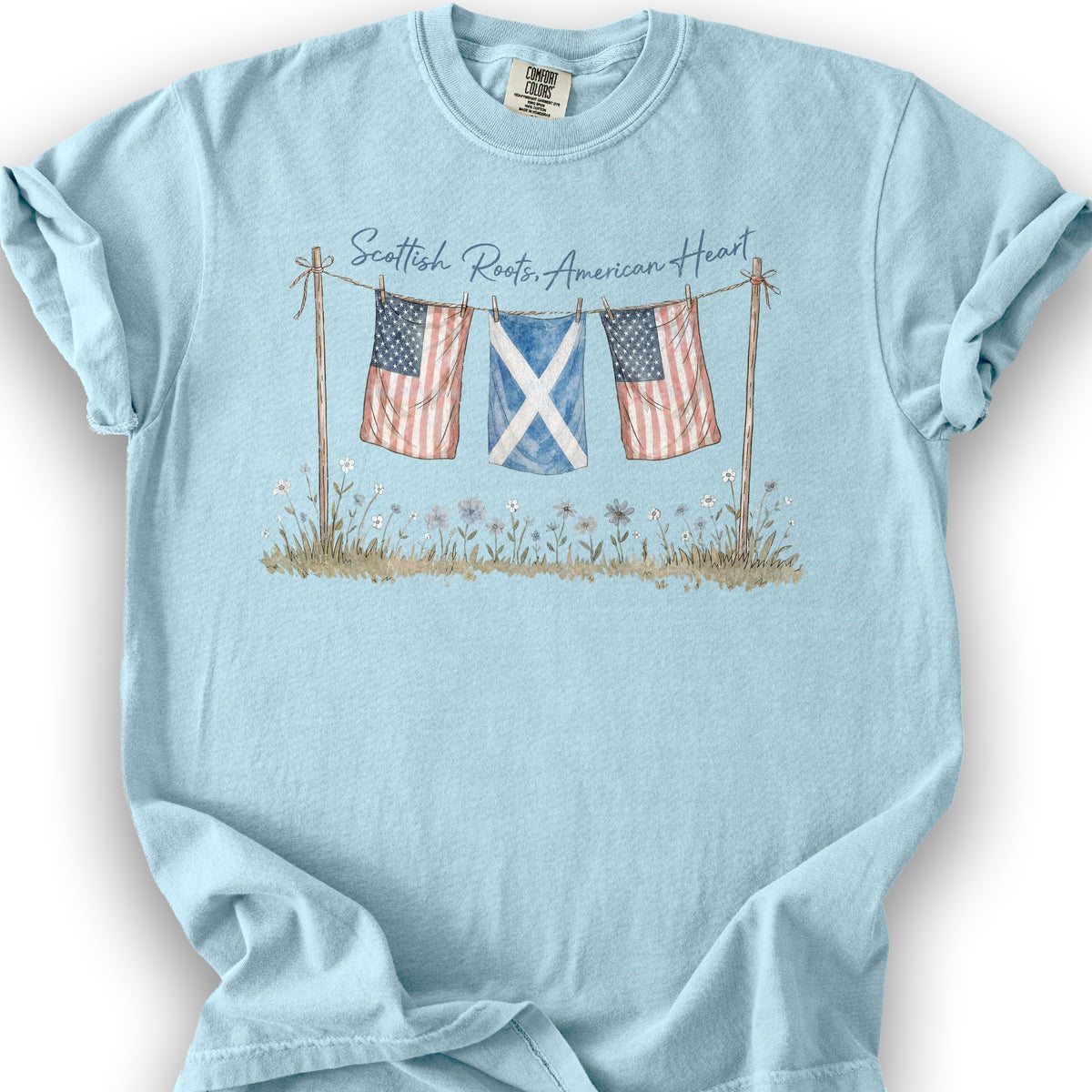 Bargain Bin Overstock! Scottish Roots American Heart T-Shirt - Chambray