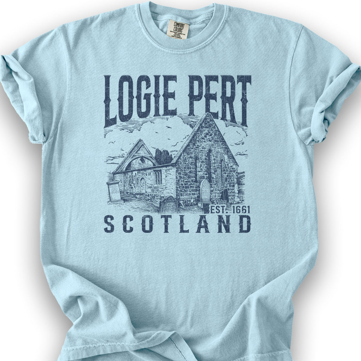 Logie Pert Scotland Sketch T-Shirt - Chambray