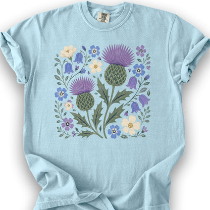 Scottish Thistle Floral T-Shirt - Chambray