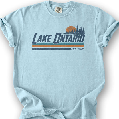 Lake Ontario Retro Stripe T-Shirt - Chambray