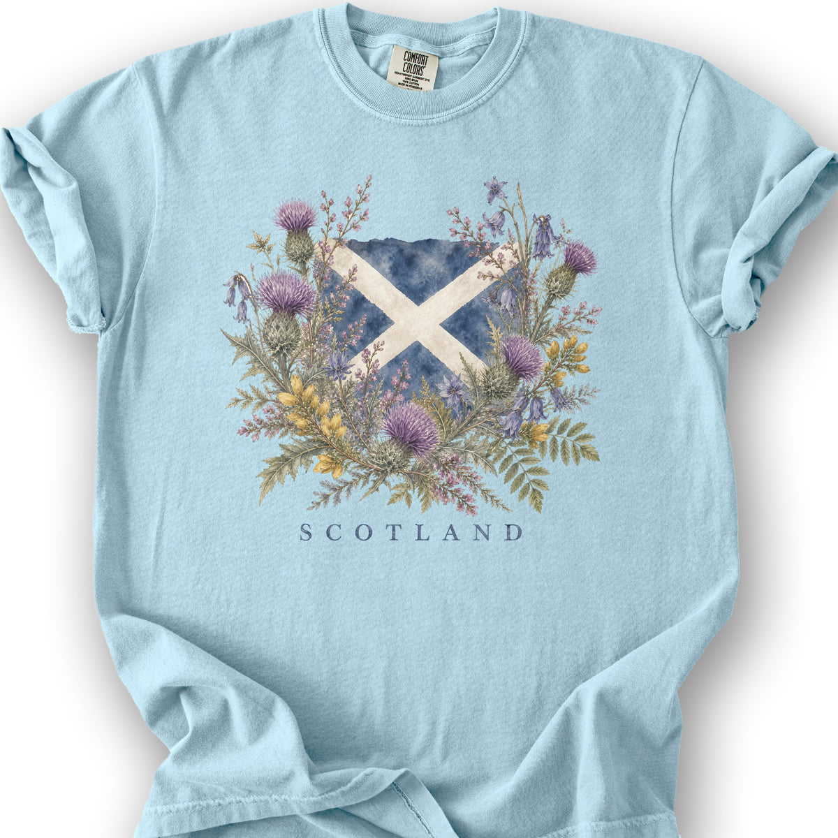 Botanical Scotland Flag T-Shirt - Chambray