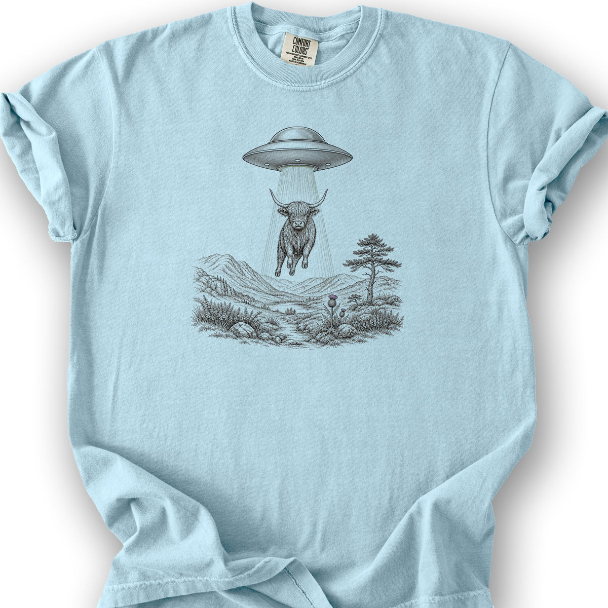 Highland Coo UFO T-Shirt - Chambray