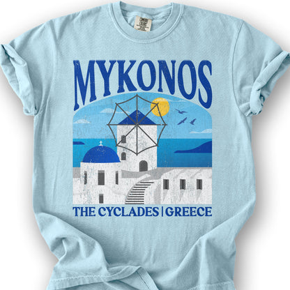 Mykonos Greece "Big and Bold" T-Shirt - Chambray