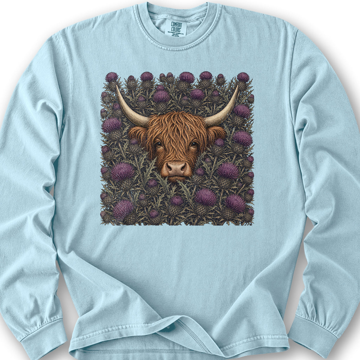 Highland Coo Thistle Long Sleeve Shirt - Chambray