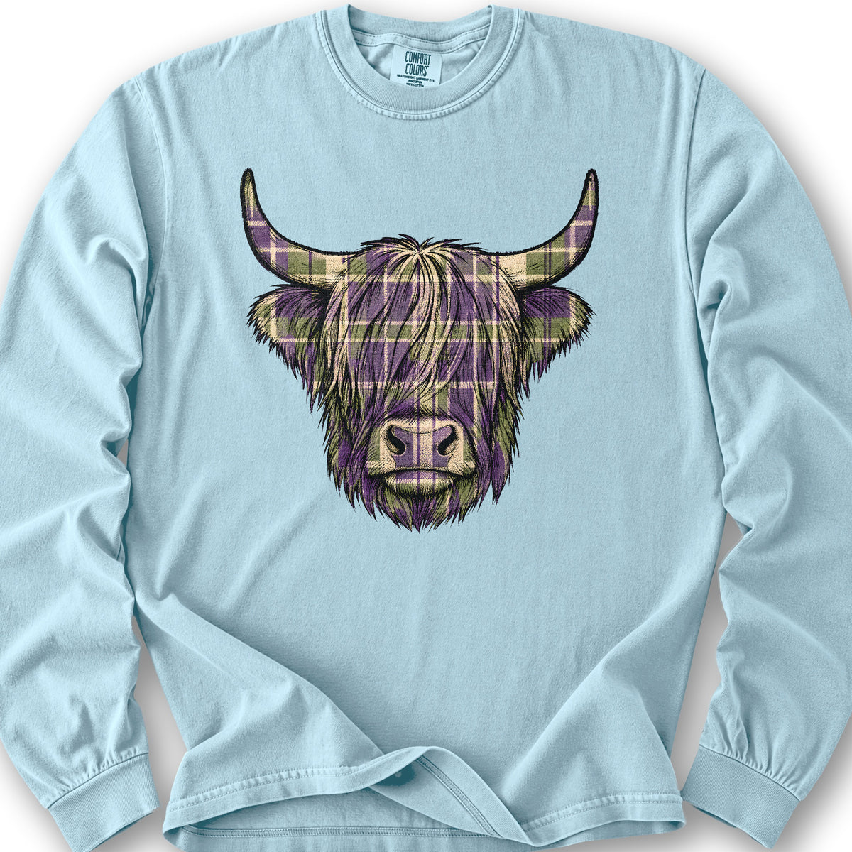 Scottish Highland Plaid Coo Long Sleeve Shirt - Chambray