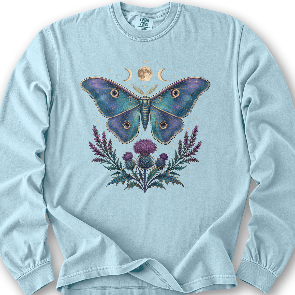 Emperor Moth Thistle Bouquet Long Sleeve Shirt - Chambray