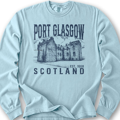 Port Glasgow Scotland Sketch Long Sleeve Shirt - Chambray