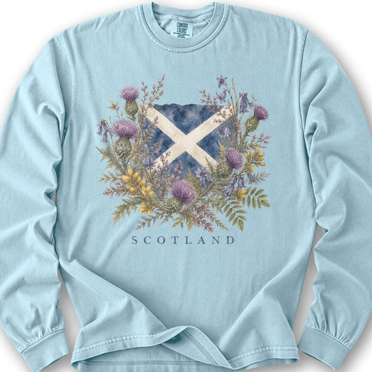 Botanical Scotland Flag Long Sleeve Shirt - Chambray