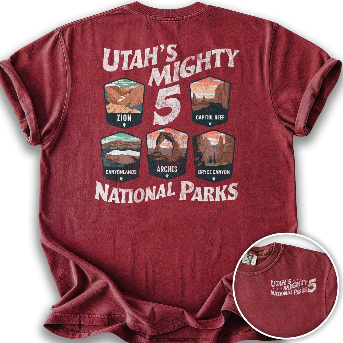 Utah's Mighty Five "Badges" Front/Back Print T-Shirt - Chili