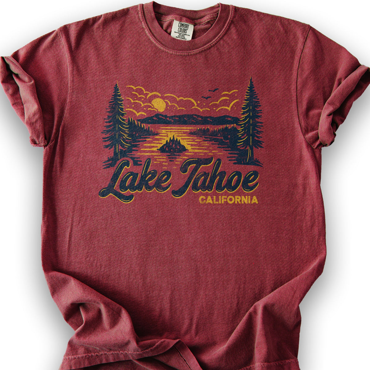 Lake Tahoe Emerald Bay Sketch T-Shirt - Chili