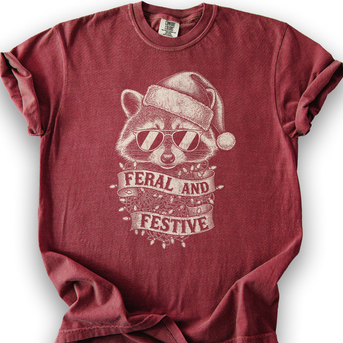 Feral and Festive Racoon T-shirt - Chili