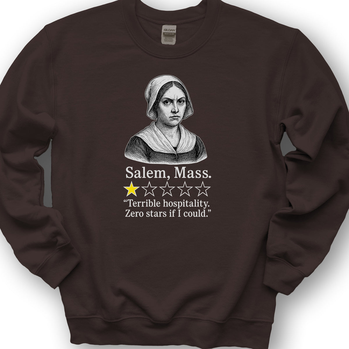 Salem Massachusetts "1 Star Review" Sweatshirt - Dark Chocolate