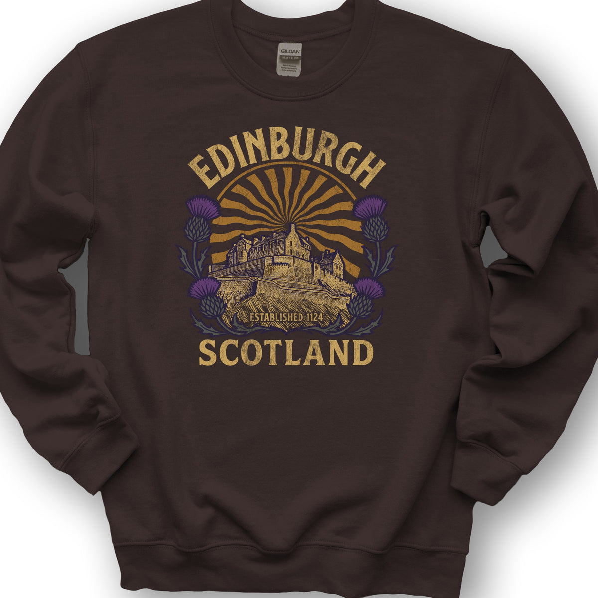 Edinburgh Scotland Retro Sunburst Sweatshirt - Dark Chocolate