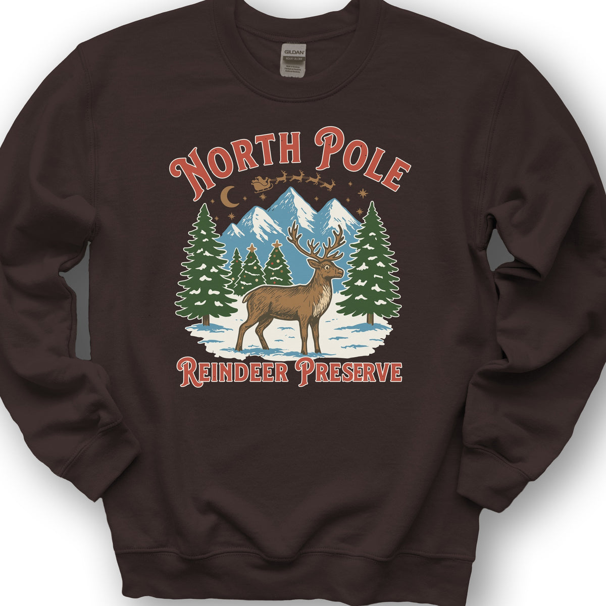 North Pole Reindeer Preserve Sweatshirt - Dark Chocolate