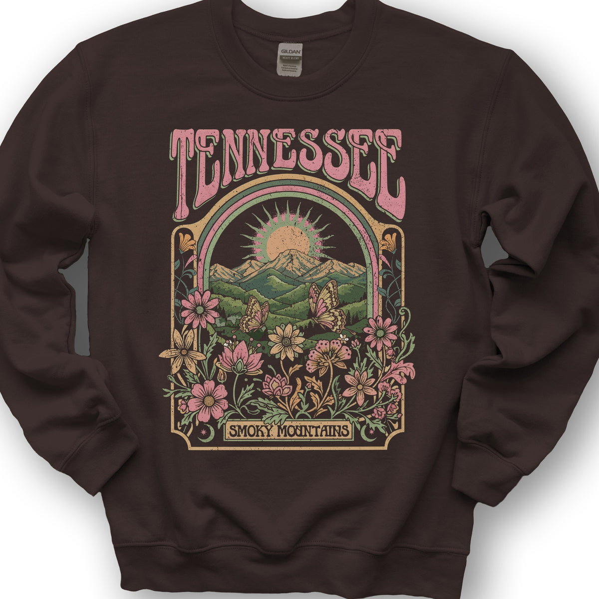 Tennessee Smoky Mountains Butterfly Sweatshirt - Dark Chocolate