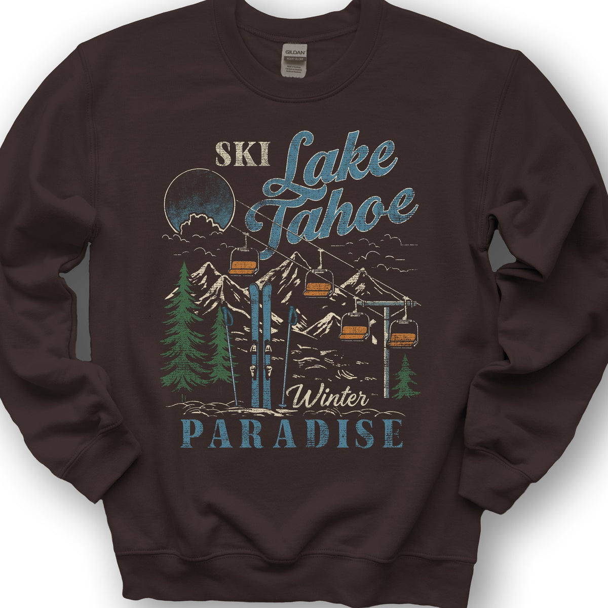 Retro "Ski Lake Tahoe" Sweatshirt - Dark Chocolate