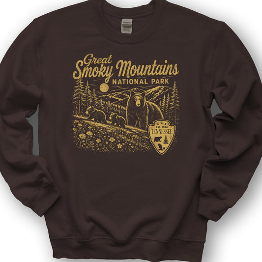 Smoky Mountains Vintage Sketch Sweatshirt - Dark Chocolate
