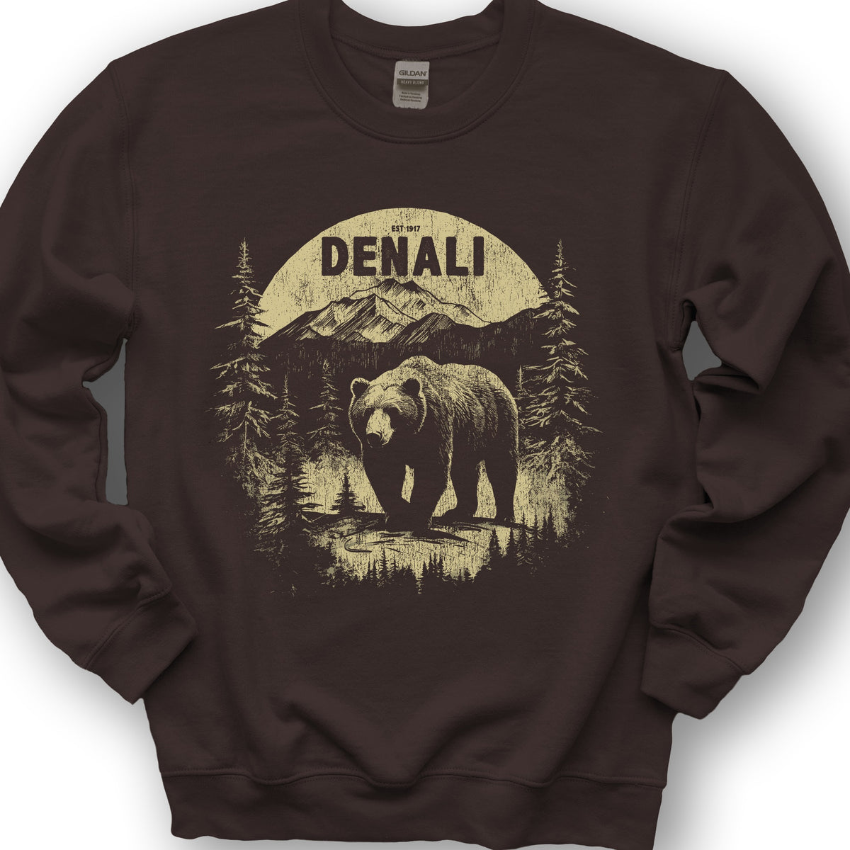Denali National Park Grizzly Bear Sweatshirt - Dark Chocolate